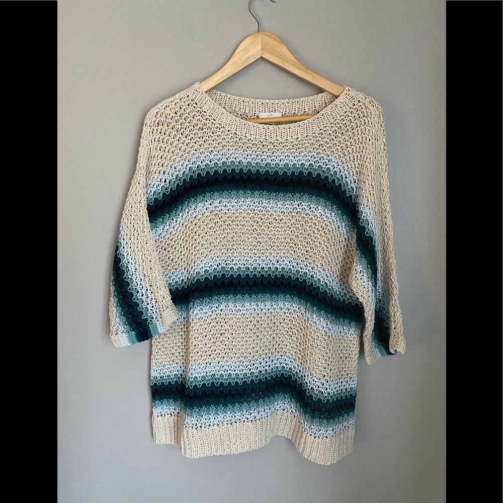 NWOT J.Jill beautiful cream and teal sweater
